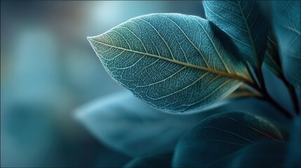 Obraz premium Detailed close-up of teal leaves with intricate veins.