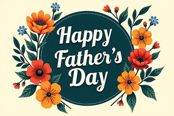 Fototapeta premium Happy father s day floral greeting card design with orange and red flowers