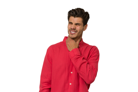 Young handsome caucasian man isolated on white background touching back of head, thinking and making a choice.