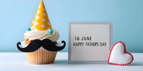 Fathers day cupcake with mustache and party hat