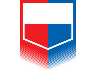 Vector flag, divided vertically into red and blue halves, Basis for price tags, POS materials, pointer for supermarkets and shops. Poster for promotions. Arrow. background in the form of a pennant