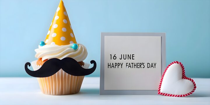 Fathers day cupcake with mustache and party hat - Powered by Adobe