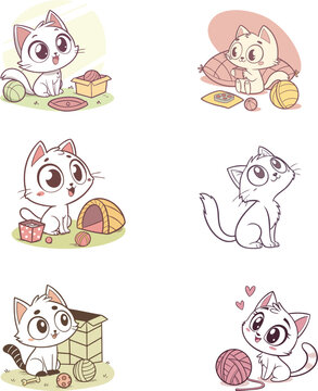 Adorable Cartoon Cat Kitten Set
