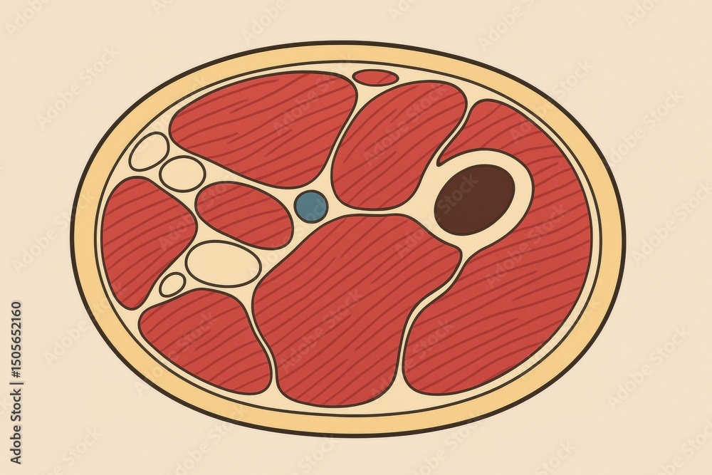 Poster Cross-section Representation of Muscle Tissue Showcasing Various Cell Types and Structure in a Simplified Biological Illustration
