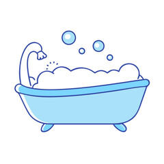 Naklejka premium A cartoon illustration of a bathtub filled with bubbles and water