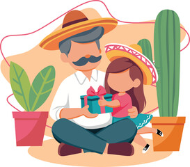 Mexican Father and Daughter Love Vector