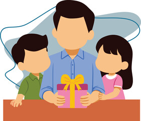  vector illustration depicting a father receiving a gift from his son and daughter, symbolizing family love and appreciation. Perfect for Father's Day