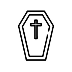 Obraz premium Traditional coffin icon with cross in black line style