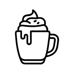 Obraz premium Mug with whipped cream and drizzle icon in line style