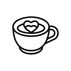 Coffee cup with heart-shaped foam icon in line style