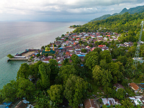Aerial View of Mamala Village in Ambon Island, Maluku, Indonesia