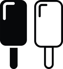 Ice cream black flat, outline silhouette icons set. Balls in waffle cone, soft serve sundae and popsicle on stick. Vectors, png elements for minimal summer design, Sweet snack illustration collection.