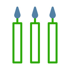 Minimalistic vector representation of three candles with distinct colors and design