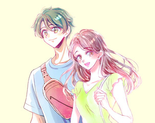 外出する男女　夏イメージ