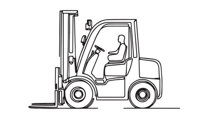 Continuous one single minimal line drawing forklift truck