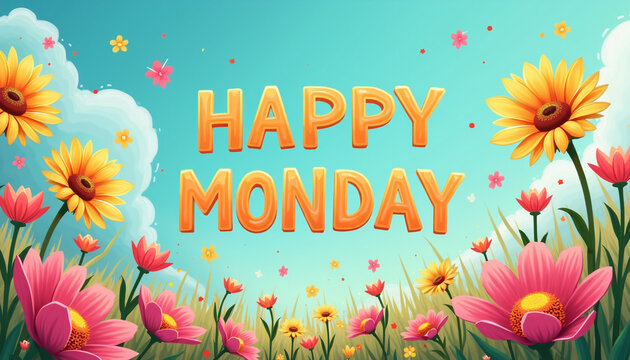 Floral themed Happy Monday design