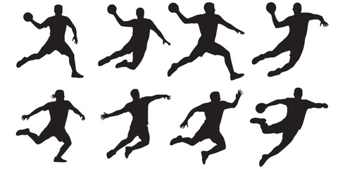 Silhouettes of black vector set Handball Players 