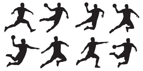 Silhouettes of black vector set Handball Players 