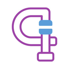 C-clamp device illustration featuring purple outline and blue-white details