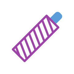 Minimalist candy bar icon with purple stripes and blue accent, vibrant design