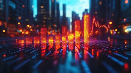 Cityscape with glowing financial data