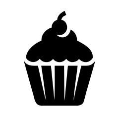 Silhouette cupcake icon on transparent background for web and graphic design