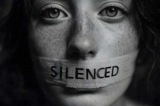 Silenced Woman with Tape Over Mouth, Freedom of Speech, Censorship, Protest, Social Issues, Inequality, Human Rights, Oppression