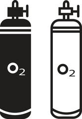 O2 gas cylinder flat, line icon set. Compressed oxygen tank vector. Scuba diver illustration collection. Breathing and Industrial Equipment Symbol. LPG propane bottle container. Canister fuel storage.