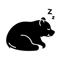 Silhouette sleeping bear icon on transparent background for web and graphic design