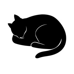 Silhouette sleeping cat icon on transparent background for web and graphic design