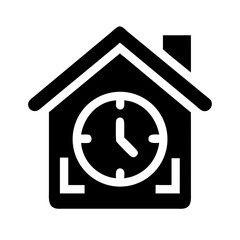 Silhouette smart home with clock icon on transparent background for web and graphic design