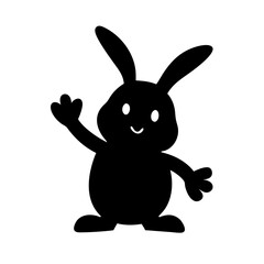 Silhouette waving bunny icon on transparent background for web and graphic design