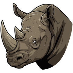 Fototapeta premium Detailed vector illustration of a rhino head in profile, showcasing its large horn, wrinkled skin, and intense expression, ideal for wildlife or mascot design themes.