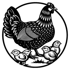 Silhouette of Hen isolated on white background
