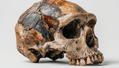 Ancient fossilized skull with detailed texture.