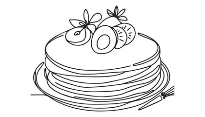 Continuous one single minimal line drawing pancakes