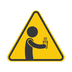 Isolated caution triangle sign : hot coffee icon, hot beverages drinks label