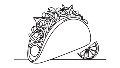 Continuous one single minimal line drawing Tacos