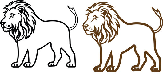 Lion vector set black, brown line style. Premium wild animal crest symbol. Lion logos convey strength, power and leadership. Can be used as a logo or brand mark, symbolizing courage and determination.