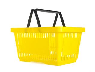 One yellow shopping basket isolated on white