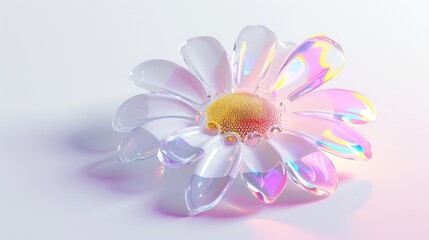 Obraz premium Abstract chamomile flower liquid holographic shape isolated on white background.