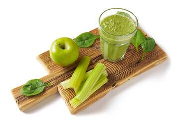 spinach and celery stems detox diet smoothie with chia and sunflower seeds, healthy eating