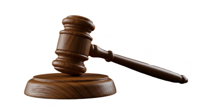 Isolated Photo of Wooden Gavel with Brown Texture on a Transparent Background