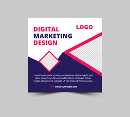 Social Media Post Design Template Blue And Pink Digital Marketing Banner For Business Corporate Modern Vector Illustration