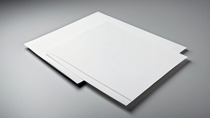 Blank paper sheets for brochure on grey background, top view. Mock up