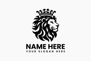 Powerful tribal lion head design adorned with a striking crown and decorative elements. Ethnic art concept