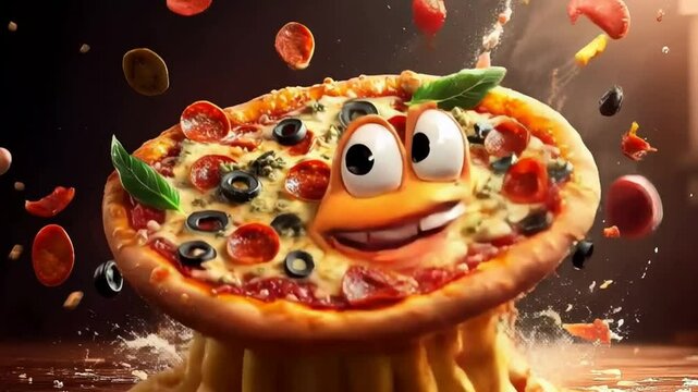 Funny cartoon of a pizza