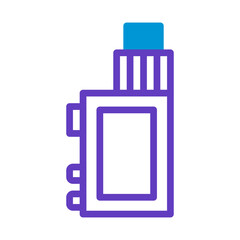 Stylized depiction of a vape device with bold color accents and simple lines