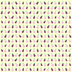 Vector pattern purple eggplant vegetable, and red onion cute bright