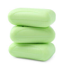 Three soap bars isolated on white. Personal hygiene